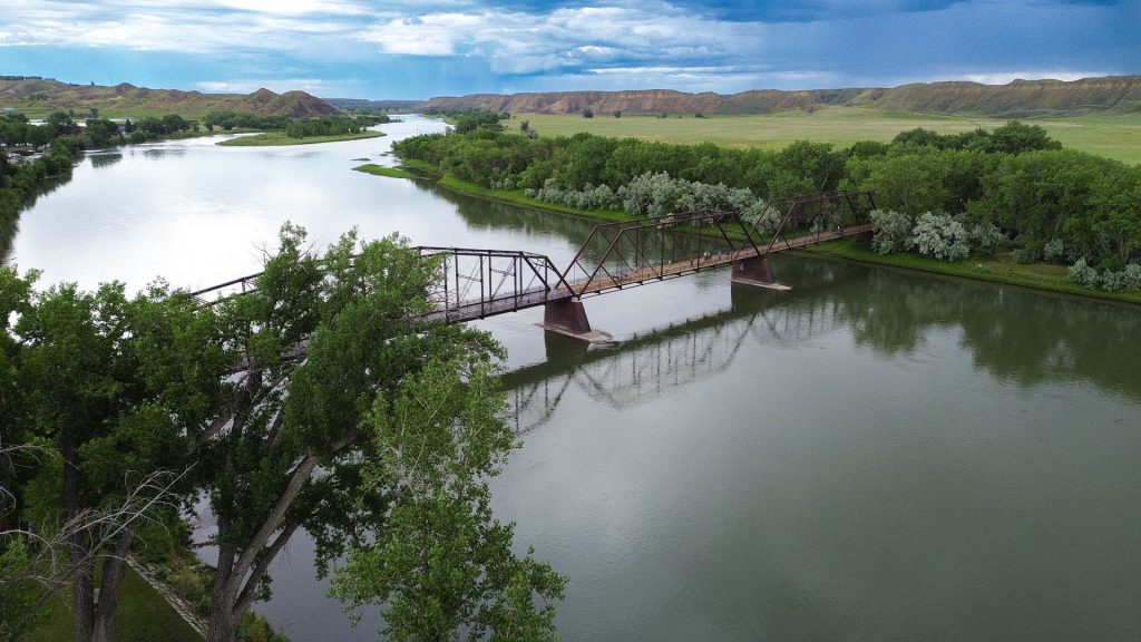 The iconic bridge and Missouri River in Fort Benton, MT